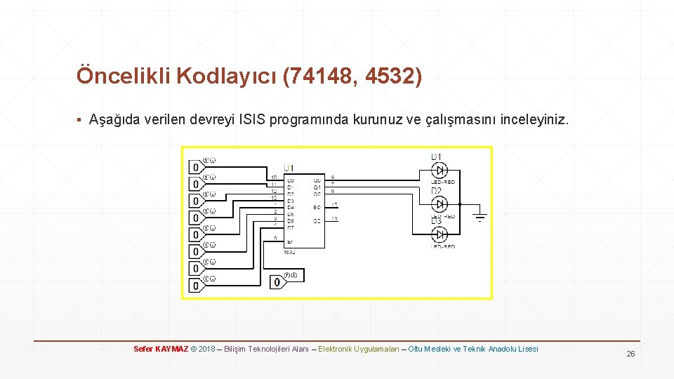 Öncelikli Kodlayıcı (74148, 4532) ▪ Aşağıda verilen devreyi ISIS programında kurunuz ve çalışmasını inceleyiniz.