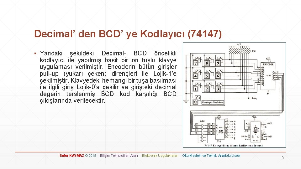 Decimal’ den BCD’ ye Kodlayıcı (74147) ▪ Yandaki şekildeki Decimal- BCD öncelikli kodlayıcı ile