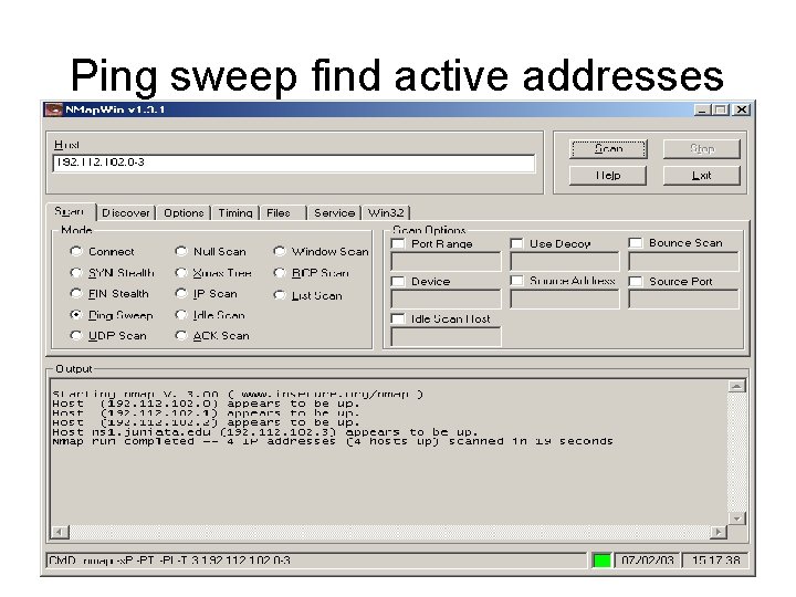 Ping sweep find active addresses 