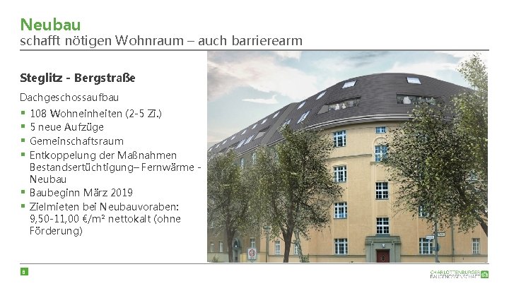 Neubau schafft nötigen Wohnraum – auch barrierearm Steglitz - Bergstraße Dachgeschossaufbau § § §