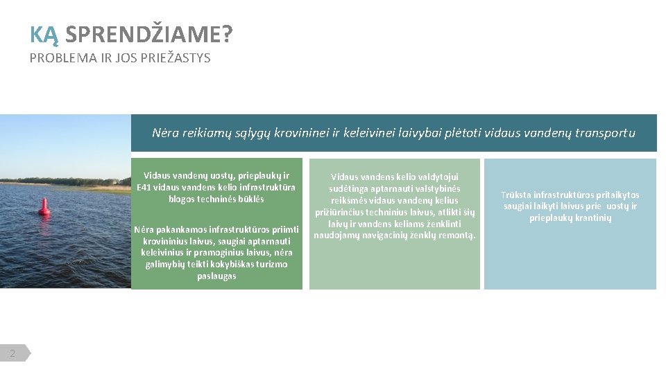 KĄ SPRENDŽIAME? PROBLEMA IR JOS PRIEŽASTYS Nėra reikiamų sąlygų krovininei ir keleivinei laivybai plėtoti