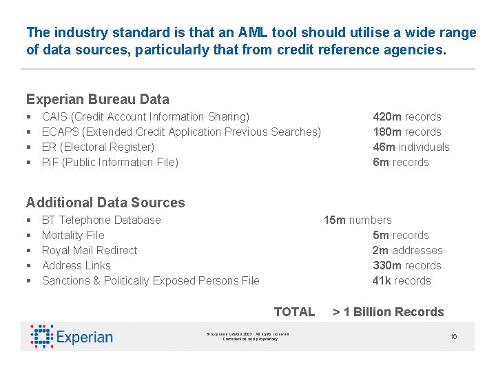 The industry standard is that an AML tool should utilise a wide range of
