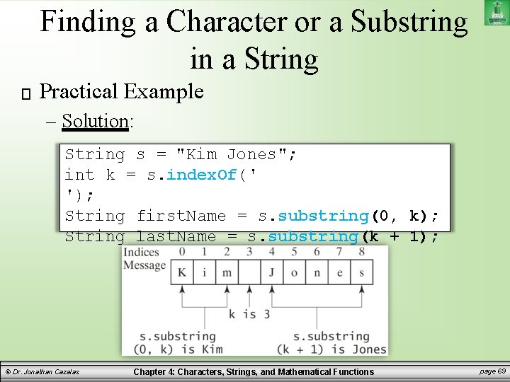 Finding a Character or a Substring in a String Practical Example – Solution: String Finding a Character or a Substring in a String Practical Example – Solution: String