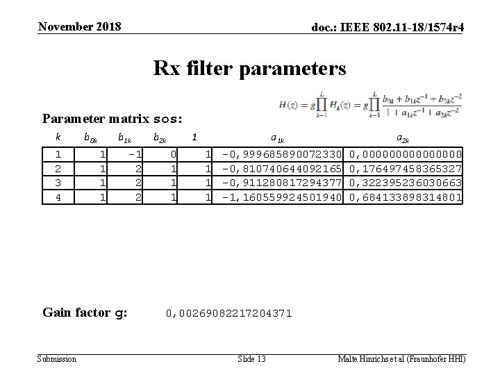 November 2018 doc. : IEEE 802. 11 -18/1574 r 4 Rx filter parameters Parameter