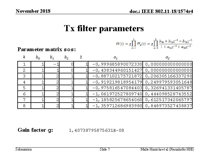 November 2018 doc. : IEEE 802. 11 -18/1574 r 4 Tx filter parameters Parameter