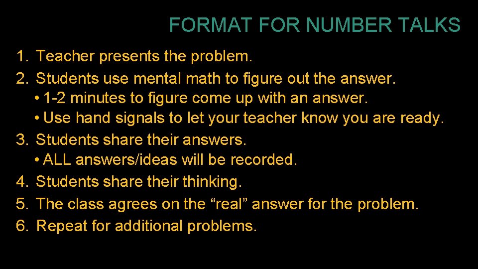 NUMBER TALKS Building Mental Math and Reasoning WHAT