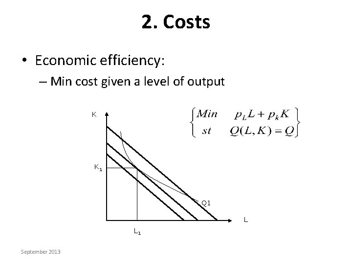 2. Costs • Economic efficiency: – Min cost given a level of output K