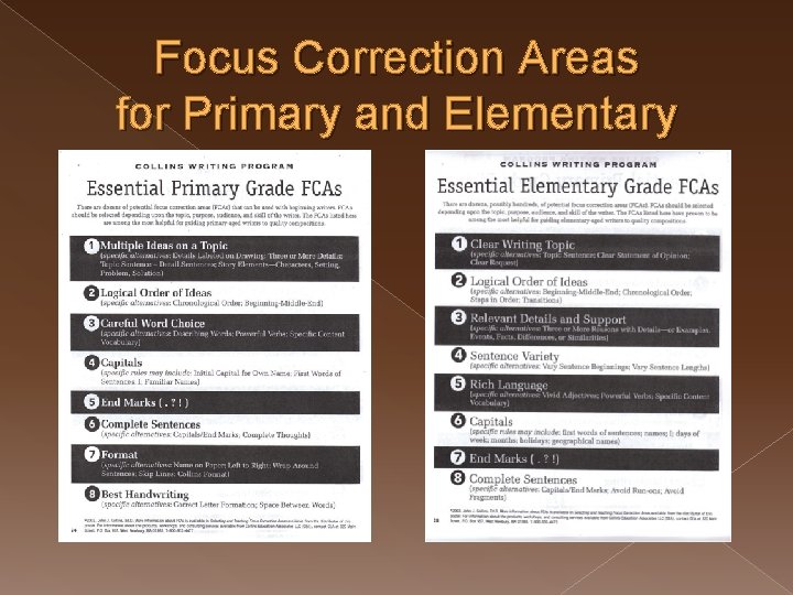 Focus Correction Areas for Primary and Elementary 