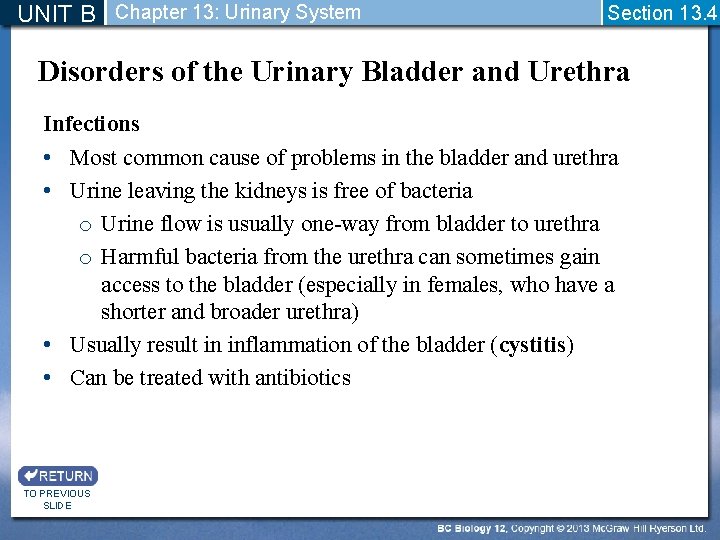 UNIT B Chapter 13: Urinary System Section 13. 4 Disorders of the Urinary Bladder