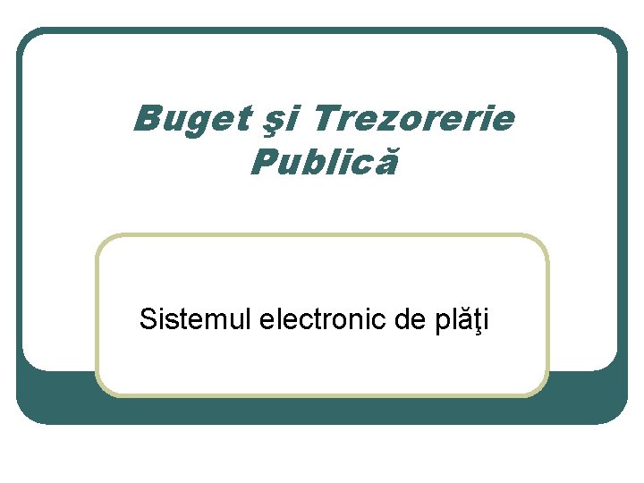 Buget şi Trezorerie Publică Sistemul electronic de plăţi 