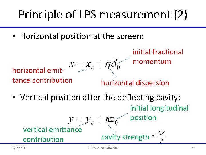 Principle of LPS measurement (2) • Horizontal position at the screen: horizontal emittance contribution