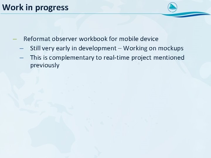 Work in progress – Reformat observer workbook for mobile device – Still very early