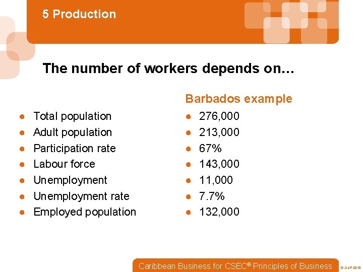 5 Production The number of workers depends on… Barbados example ● ● ● ●