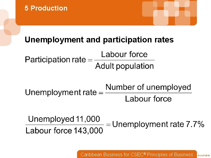 5 Production Unemployment and participation rates Caribbean Business for CSEC® Principles of Business ©