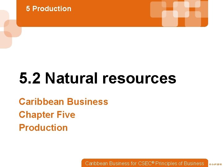 5 Production 5. 2 Natural resources Caribbean Business Chapter Five Production Caribbean Business for