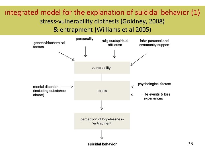 integrated model for the explanation of suicidal behavior (1) stress-vulnerability diathesis (Goldney, 2008) &