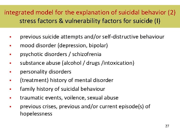integrated model for the explanation of suicidal behavior (2) stress factors & vulnerability factors
