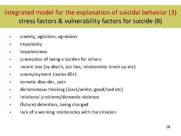 integrated model for the explanation of suicidal behavior (3) stress factors & vulnerability factors