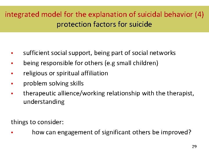 integrated model for the explanation of suicidal behavior (4) protection factors for suicide §