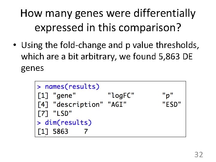 How many genes were differentially expressed in this comparison? • Using the fold-change and