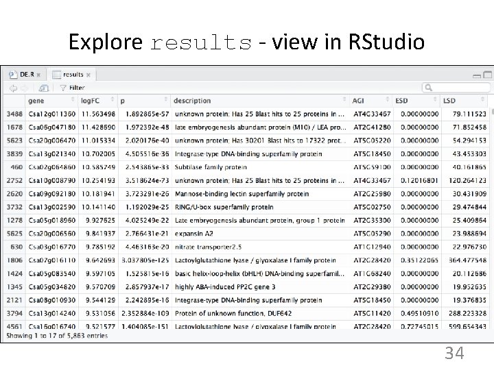 Explore results - view in RStudio 34 