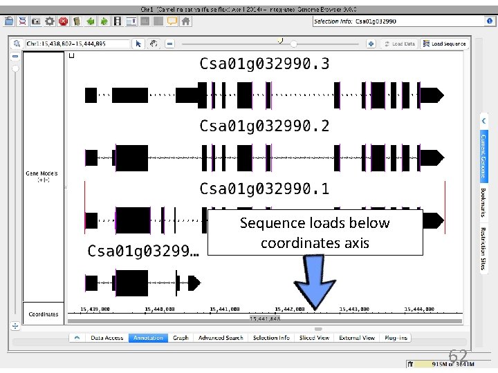 Sequence loads below coordinates axis 62 