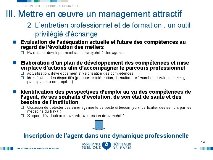 DIRECTION DES RESSOURCES HUMAINES III. Mettre en œuvre un management attractif 2. L’entretien professionnel