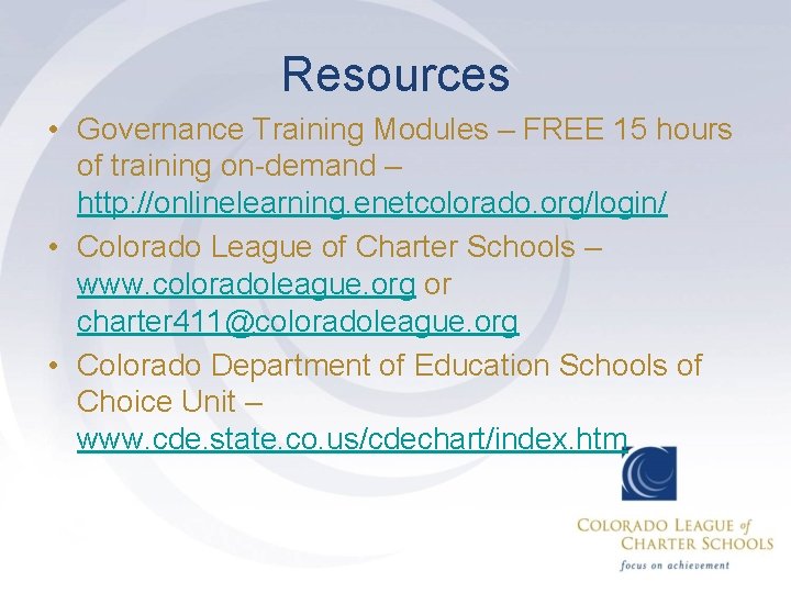 Resources • Governance Training Modules – FREE 15 hours of training on-demand – http: