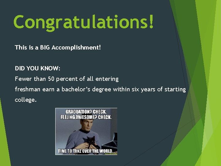 Congratulations! This is a BIG Accomplishment! DID YOU KNOW: Fewer than 50 percent of