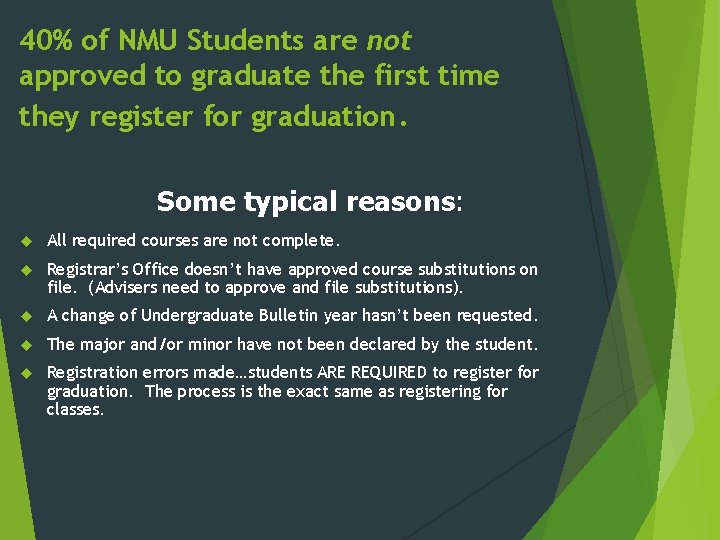 40% of NMU Students are not approved to graduate the first time they register