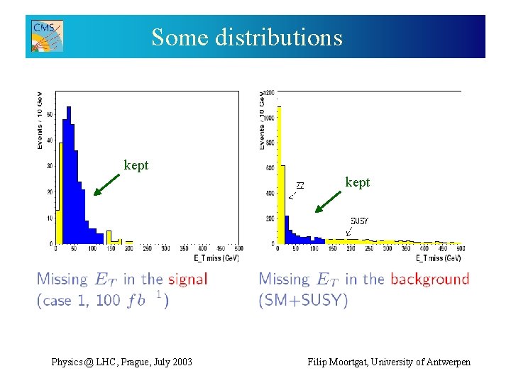 Some distributions kept Physics @ LHC, Prague, July 2003 Filip Moortgat, University of Antwerpen