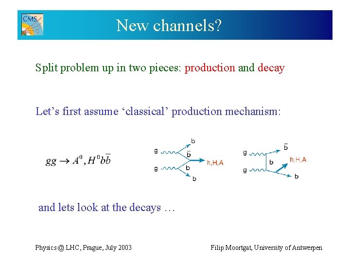 New channels? Split problem up in two pieces: production and decay Let’s first assume