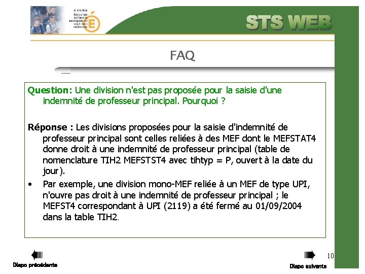 FAQ Question: Une division n'est pas proposée pour la saisie d'une indemnité de professeur