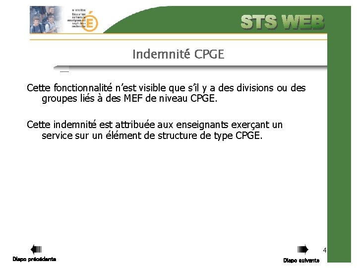 Indemnité CPGE Cette fonctionnalité n’est visible que s’il y a des divisions ou des