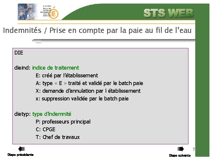 Indemnités / Prise en compte par la paie au fil de l’eau DIE dieind: