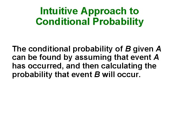 Intuitive Approach to Conditional Probability The conditional probability of B given A can be