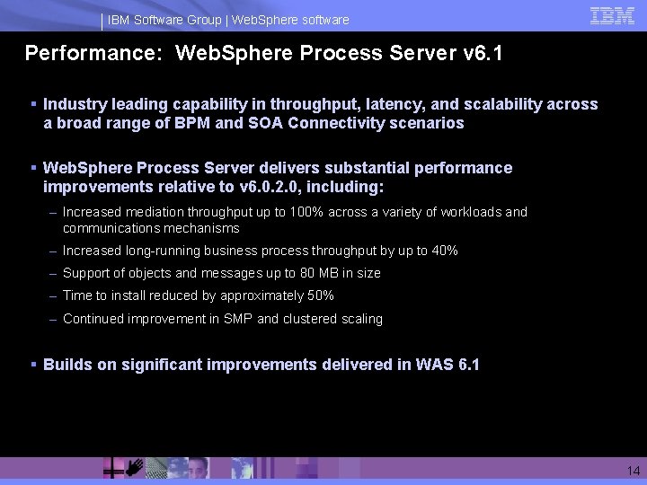 IBM Software Group | Web. Sphere software Performance: Web. Sphere Process Server v 6.