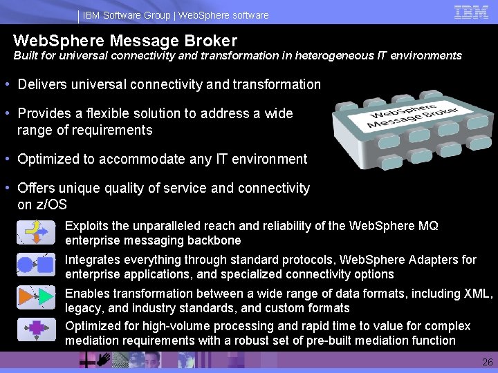 IBM Software Group | Web. Sphere software Web. Sphere Message Broker Built for universal