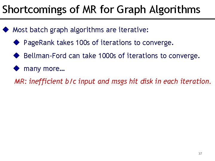 Shortcomings of MR for Graph Algorithms u Most batch graph algorithms are iterative: u
