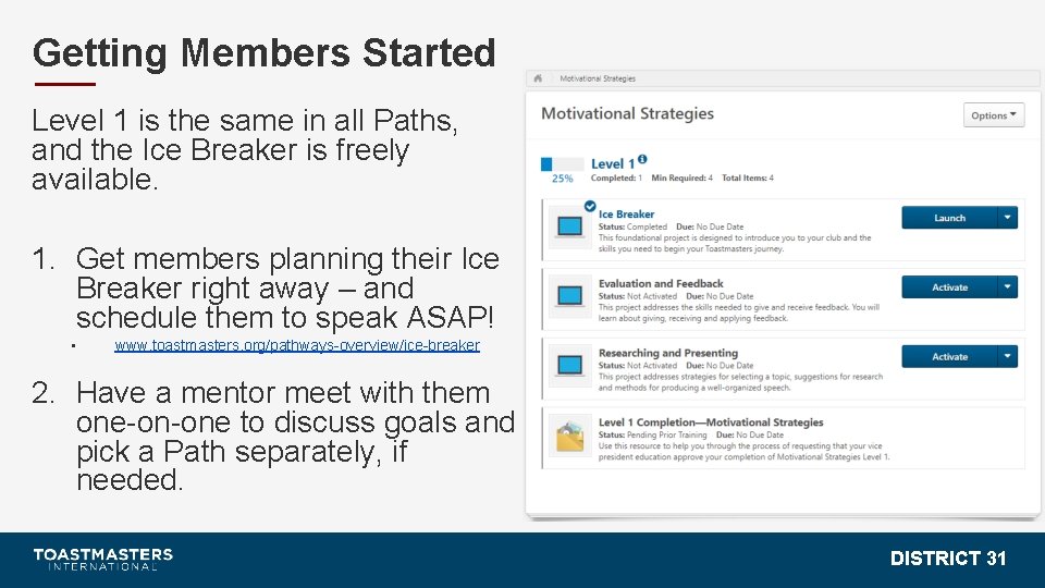 Getting Members Started Level 1 is the same in all Paths, and the Ice
