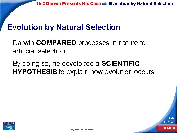 15 -3 Darwin Presents His Case Evolution by Natural Selection Darwin COMPARED processes in