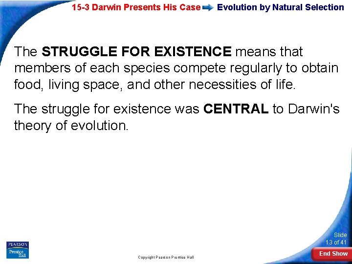 15 -3 Darwin Presents His Case Evolution by Natural Selection The STRUGGLE FOR EXISTENCE