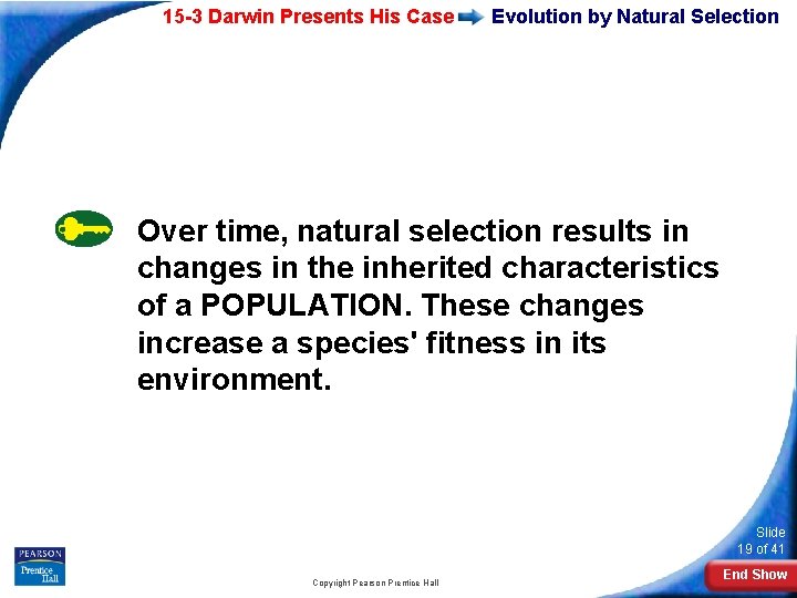 15 -3 Darwin Presents His Case Evolution by Natural Selection Over time, natural selection