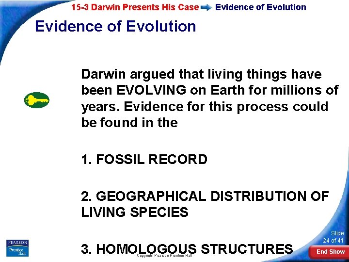 15 -3 Darwin Presents His Case Evidence of Evolution Darwin argued that living things