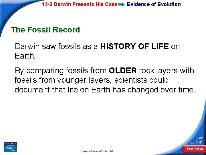 15 -3 Darwin Presents His Case Evidence of Evolution The Fossil Record Darwin saw