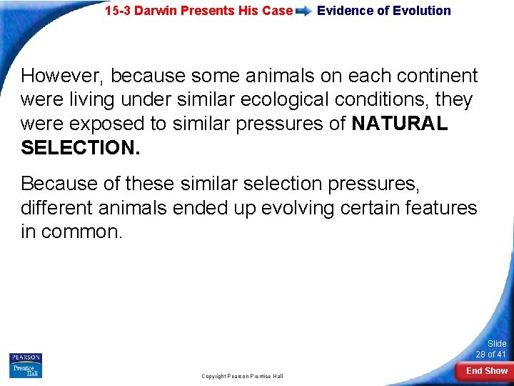 15 -3 Darwin Presents His Case Evidence of Evolution However, because some animals on