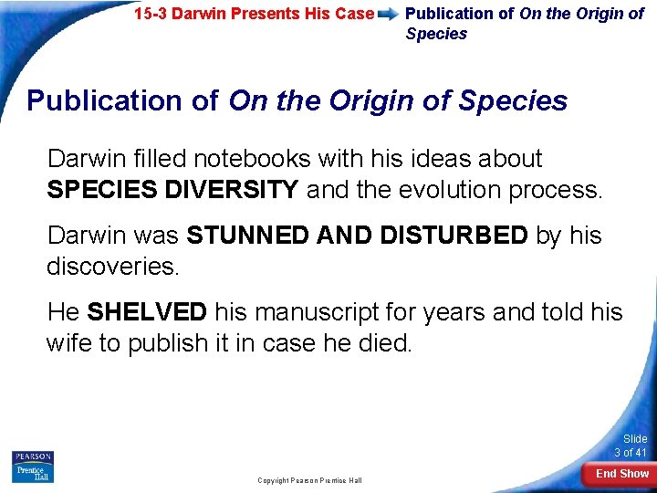 15 -3 Darwin Presents His Case Publication of On the Origin of Species Darwin