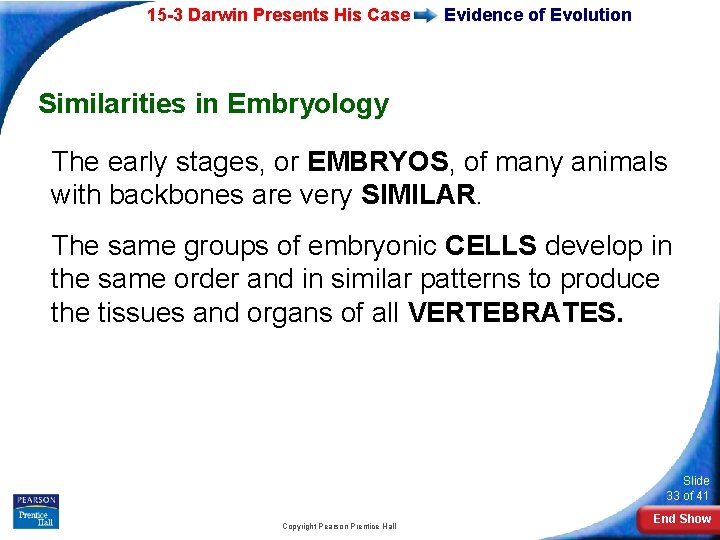 15 -3 Darwin Presents His Case Evidence of Evolution Similarities in Embryology The early