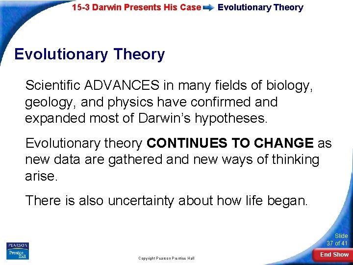 15 -3 Darwin Presents His Case Evolutionary Theory Scientific ADVANCES in many fields of