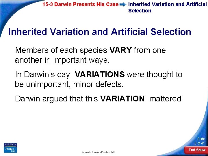 15 -3 Darwin Presents His Case Inherited Variation and Artificial Selection Members of each